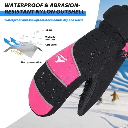 Miniatura 3 de Achiou Guantes de esquí para niños, guantes de nieve impermeables de invierno para niños, guantes de snowboard cálidos para pantalla táctil