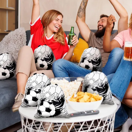 Miniatura 7 de Xuhal 24 bolsas con cordón de fútbol, recuerdos de fiesta de fútbol, bolsas de regalo de golosinas, mochila deportiva con cordón para pelota
