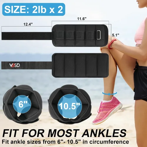 Miniatura 2 de VBSD Pesas de tobillo ajustables para hombres y mujeres, 2, 4, 6, 8, 10 libras, 1 par de correas de peso para piernas, juego de pesas de tobillo