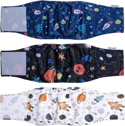 Miniatura 8 de Pet Soft Bandas para el vientre para perros – 3 paquetes de pañales reutilizables para perros machos, envolturas de pañales para perros machos