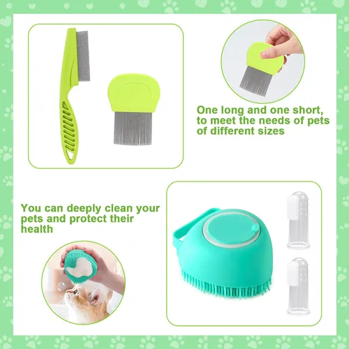 Miniatura 6 de VCZONE Kit de aseo de cepillo para gatos, kit de limpieza automática para mascotas con cortaúñas y lima para mascotas, peine de pulgas, cepillo
