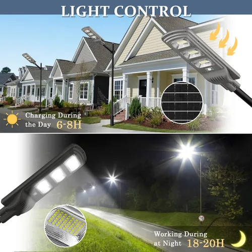 Miniatura 4 de Luz de calle solar de 6000 lúmenes, paquete de 2 luces LED solares de 500 W para exteriores, del atardecer al amanecer con sensor de radar