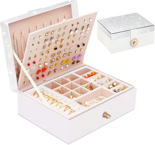 QBestry Organizador de aretes de tuerca para niñas, caja organizadora de joyas, caja de aretes para niñas, caja de joyería para niñas, organizador
