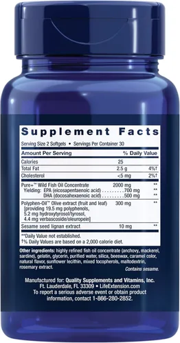 Miniatura 2 de Life Extension Aceite de pescado Super Omega-3 EPA/DHA, lignanos de sésamo y extracto de oliva. Salud cardíaca, salud cerebral, apoyo para la salud