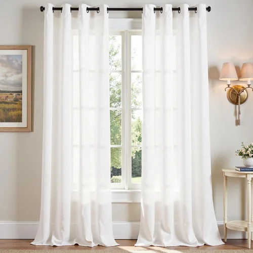 Miniatura 46 de jinchan Cortinas de 108 pulgadas Mezcla de Lino de Lino Semi Transparentes Filtrado de Luz y Resplandor Cortinas Extra Largas para Sala de Estar