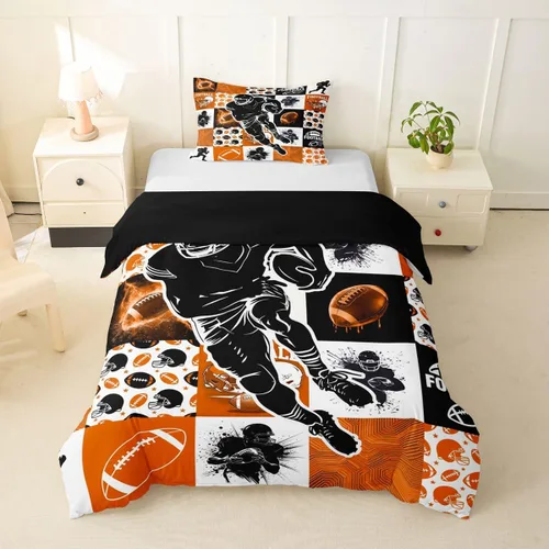 Miniatura 40 de Erosebridal Sports Duvet Cover Football Patchwork Bedding Sets, Geometric Ball Pattern Bed Cover Rugby Game Bed Set Twin