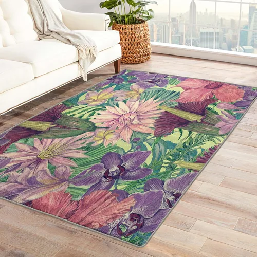Miniatura 11 de Alfombra botánica de 2 x 3 pies, alfombra botánica para entrada, sala de estar, dormitorio, alfombra de área pequeña con flores tropicales