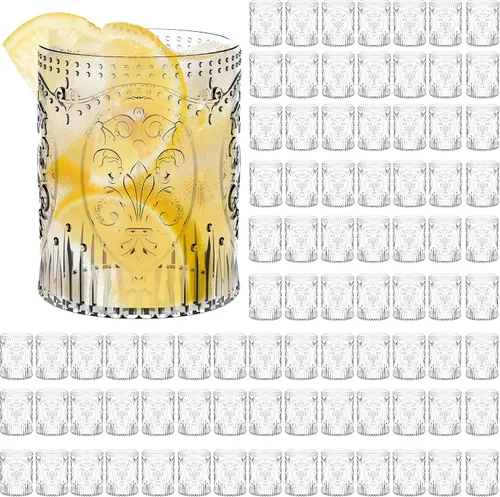 Miniatura 25 de Qinyoung 24 Vasos de Plástico Vintage para Beber de 8.5oz Copas de Vino Retro en Relieve Sin Pie Irrompibles Reutilizables para Baby Shower Negro