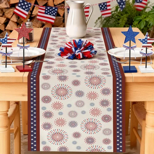 Miniatura 11 de SASTYBALE Mantel patriótico rectangular de 52 x 70 pulgadas, 4 de julio, Día de los Veteranos, Día de los Veteranos, estampado de fuegos