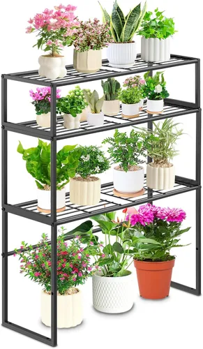 Soporte de metal para plantas para interiores y exteriores, 3 niveles en maceta, estante para plantas, estante de exhibición de macetas resistente 3