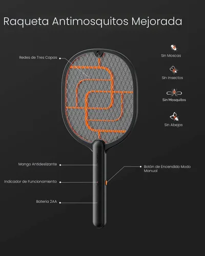 Miniatura 5 de GAIATOP - Matamoscas eléctrico, matamoscas con batería de 3800V de mano, raqueta matamoscas de 3 capas de protección para hogar, dormitorio, cocina