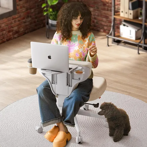 Miniatura 12 de Silla de oficina Newtral Criss Cross con patas cruzadas con bandeja oculta, asiento extra ancho sin brazos cómodo para escritorio y computadora