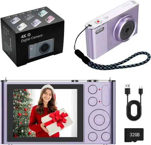 Miniatura 6 de Cámara digital, cámara para niños, UHD 4K 72MP apuntar y disparar cámaras digitales con tarjeta de memoria de 32 GB y zoom digital de 16X anti