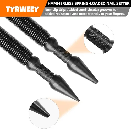 Miniatura 4 de Juego de 2 piezas de botador de clavos de doble cabeza, botador de clavos de doble cabeza, punzón perforador central con resorte, herramienta