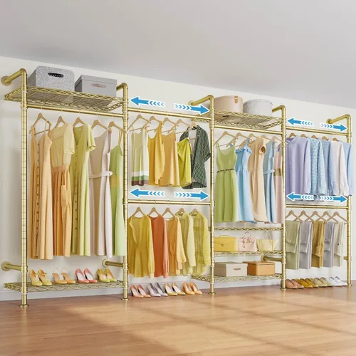 Miniatura 9 de Timate F4 Perchero de ropa montado en la pared, estante de ropa de tubo industrial para colgar ropa, estante de ropa expandible y resistente, Negro