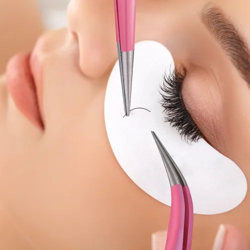 Miniatura 6 de Hotop 2 Piezas Pinzas de punta recta y curva para extensiones de pestañas, Herramientas de aplicación de pestañas postizas de acero inoxidable rosa.