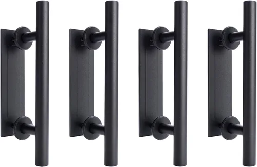 Wright Products Juego de tiradores de puerta de granero y manijas montadas al ras – Juego de manijas de puerta interior negro mate para puertas
