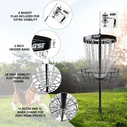 Miniatura 4 de GSE Games & Sports Expert PRO - Cesta portátil de golf de disco, 12 cadenas/24 cadenas, disco volador de metal, cestas de práctica de golf para Negro