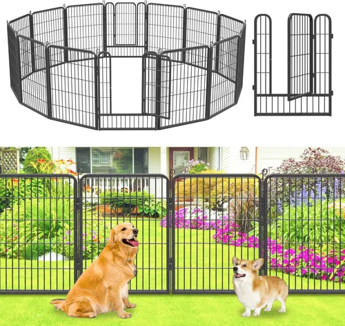 Miniatura 14 de Valla de jardín con puerta, 22 pies de largo x 32 pulgadas de alto, valla de jardín para patio, 10 paneles para perros sin excavar al aire libre