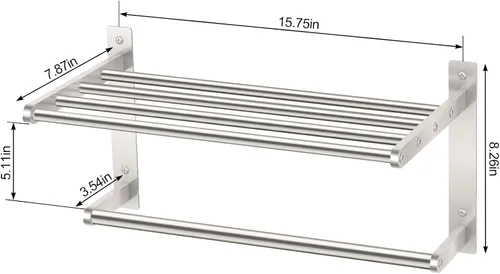 Miniatura 5 de Toallero con Estante de 16", Toalleros de Metal para Baño Montados en la Pared, Estante de Baño con Barra para Toallas Resistente al Óxido Soporte