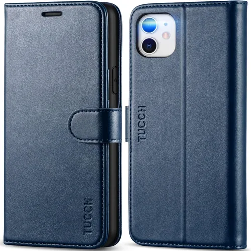 Miniatura 12 de TUCCH Funda tipo cartera para iPhone 11, [con bloqueo RFID] ranuras para tarjetas, soporte, cierre magnético, funda protectora de piel sintética