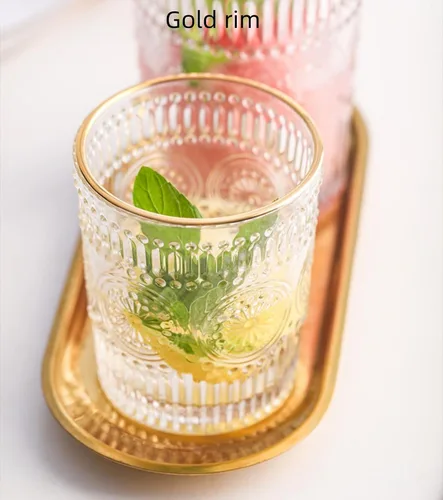 Miniatura 3 de Juego de 2 vasos vintage de 10 onzas para beber de cristal transparente, bonitas tazas de vidrio con girasol en relieve para café helado, té, jugo