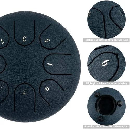 Miniatura 2 de Tambor de Lengua de Acero 8 Notas 6 Pulgadas Tambor Tanque Musical Instrumento de Percusión con Mazos de Tambor de Lengua Bolsa de Transporte Negro