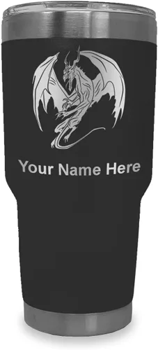 Miniatura 32 de LaserGram Vaso aislado al vacío de 20 onzas, dragón, grabado personalizado incluido (negro)