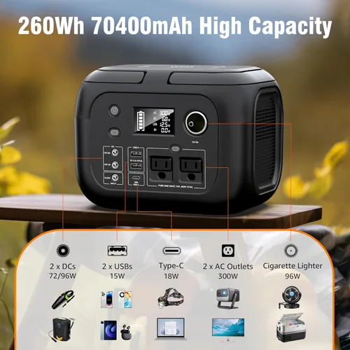 Miniatura 2 de Generador de energía solar de 300 W pico/70400 mAh, estación de energía portátil de 260 Wh con paneles de 40 W incluidos, generador solar con salida