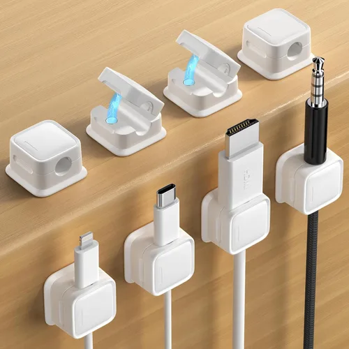 Miniatura 21 de Paquete de 8 Organizadores de Cables con Soporte, Costop Fuerte Adhesivo Magnético para Gestión de Cables de Escritorio, Fácil de Abrir, Organiza