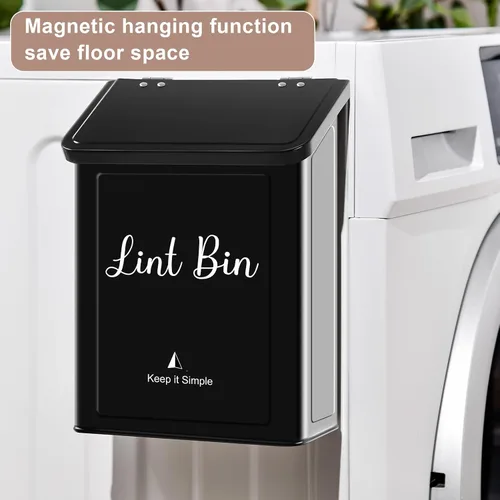 Miniatura 3 de SUBEKYU Contenedor Magnético de Metal para Pelusa para Cuarto de Lavandería, Soporte de Caja de Pelusa Montado en la Pared, Bote de Basura con Tapa