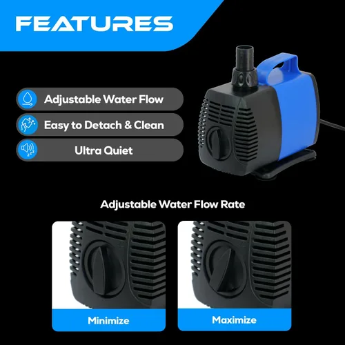 Miniatura 4 de Bomba de agua sumergible y en línea anfibia, 634 GPH, para acuario, estanque, hidroponía, fuente con eje de cerámica, elevación de 6.39 pies, 35 W