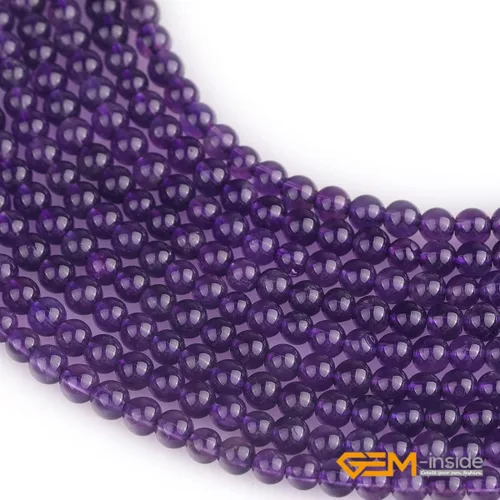 Miniatura 4 de GEM-Inside - 95 cuentas AA color morado oscuro de amatista de 15 pulgadas por hebra con agujero, piedras preciosas naturales y cuentas de cristal