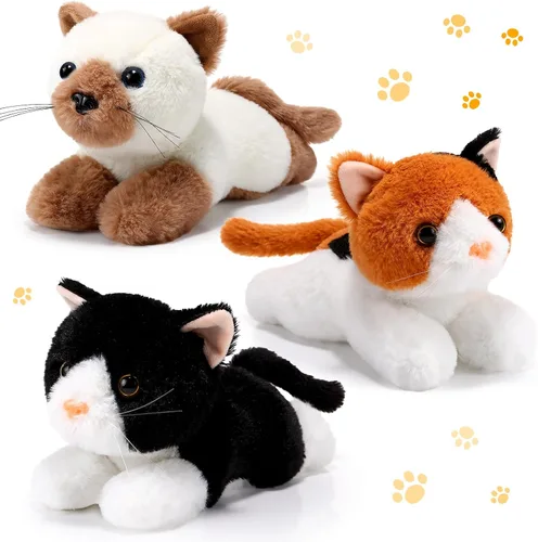Miniatura 8 de 3 piezas de peluche de gato de 9 pulgadas, regalo para baby shower, regalos de fiesta, lindos juguetes de peluche para gatos pequeños, suministros