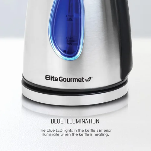 Miniatura 4 de Elite Gourmet EKT-1271 Ultimate - Hervidor eléctrico de 1.7 litros, diseño de acero inoxidable y base inalámbrica de 360°, elegante interior LED