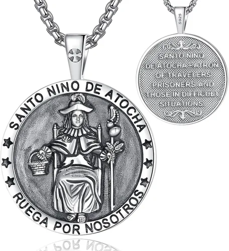 Miniatura 413 de EUDORA Collar de plata de ley 925, San Cristóbal y San Benito, San Miguel, Virgen María, San Judas Tadeo, Cruz de Buen Pastor y Arcángel, Medalla