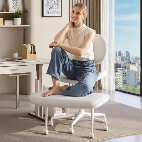 Miniatura 15 de Pinmoco Silla de Oficina para Sentarse con Piernas Cruzadas con Ruedas, Silla de Meditación, Silla TDAH para Adultos, Respaldo y Asiento más Anchos