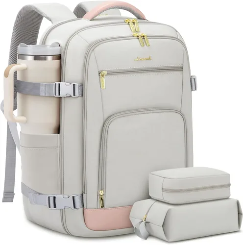 LOVEVOOK Mochila de viaje para mujeres y hombres, Rosa-gris, Mochilas de viaje