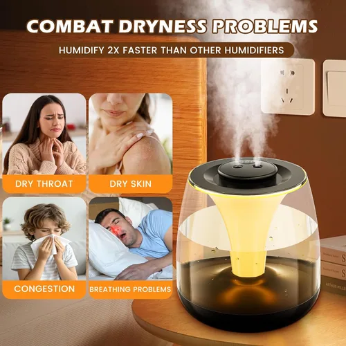 Miniatura 6 de Humidificadores para dormitorio, 3 L de llenado superior de niebla fría 40 horas de tiempo súper largo, 23 dB silencioso, humidificador de bebé