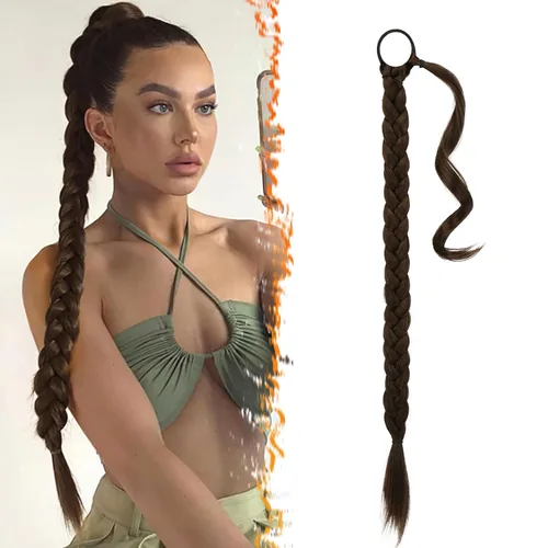 Miniatura 20 de Barsdar Extensión de 26 Pulgadas de Cola de Caballo Trenzada Larga con Banda Elástica - Extensiones de Cabello en Cola de Caballo Recta y Elegante