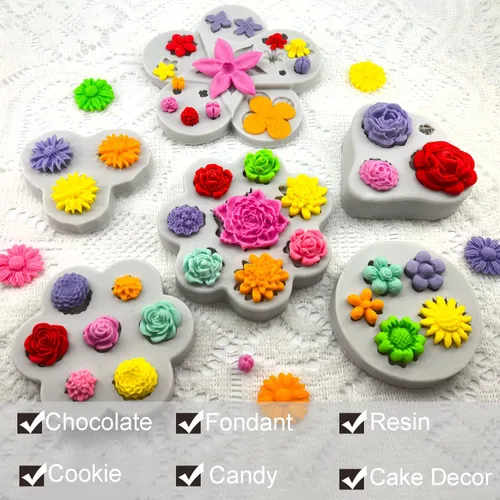 Miniatura 6 de 6 moldes de flores de silicona para chocolate, molde de margarita y fondant, molde de caramelo de rosa, molde de resina de arcilla de polímero