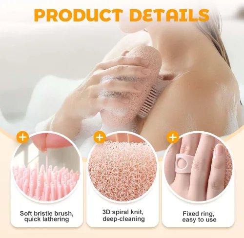 Miniatura 5 de Pelota de Baño Super Suave con Ventosa Giratoria de Girasol, 2025 Nueva Esponja de Baño Exfoliante con Cepillo de Limpieza y Anillos para Dedos