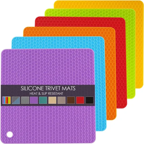 Miniatura 21 de Salvamanteles de silicona para platos calientes, soportes multiusos para ollas, 4 unidades, 2 tamaños de 7 pulgadas y 9 pulgadas, resistentes al 03