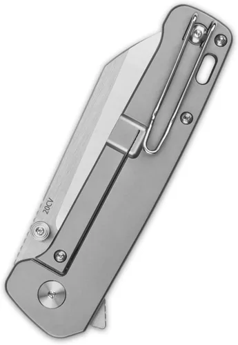 Miniatura 4 de QSP Penguin Plus - Cuchillo de bolsillo plegable, 3.38 pulgadas CPM20CV, cuchillo EDC de hoja negra, mango de titanio negro, bloqueo de marco