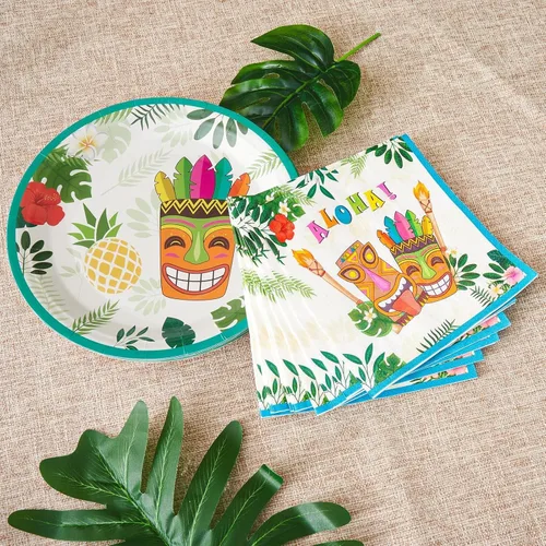 Miniatura 3 de WERNNSAI Aloha Luau - Platos y servilletas – Sirve 50 chuchillos 100 piezas hawaiano tropical Tiki suministros de fiesta desechables juego