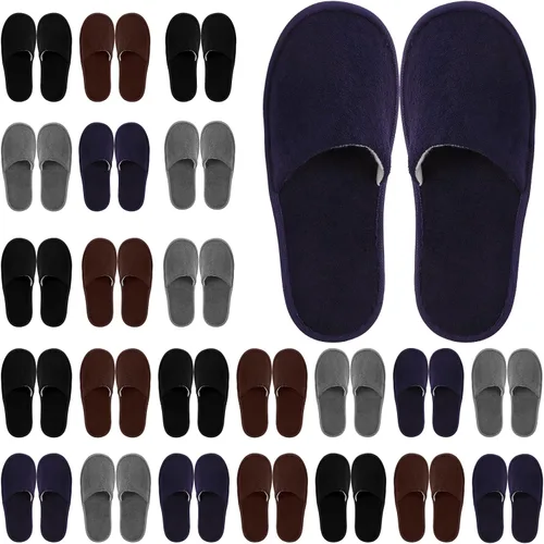 Miniatura 11 de Geyoga 24 pares de pantuflas desechables para invitados, 2 tamaños, de algodón, para hotel, spa, casa, para graduación, boda, fiesta, sin zapatos