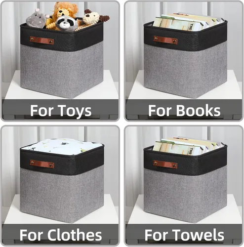 Miniatura 6 de HNZIGE Cestas de almacenamiento de 13 x 13 x 13 pulgadas (paquete de 4) cubos grandes de tela para estantes, cubos de almacenamiento para regalo