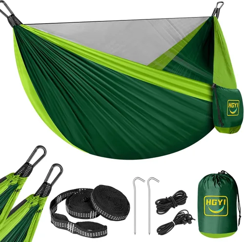 Miniatura 11 de Hamaca de camping mosquitera, hamacas portátiles dobles y individuales, hamacas con 2 correas para árboles, tienda de campaña para viajes, camping