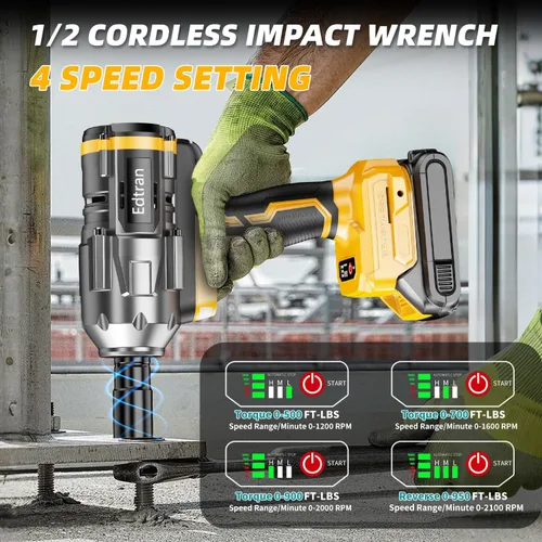 Miniatura 5 de Llave de impacto inalámbrica 1/2 para batería Dewalt de 20 V, destornillador de impacto sin escobillas de 1500 Nm/1106 pies-libras, herramienta