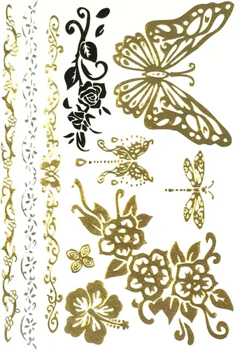 Miniatura 55 de Wrapables Tatuajes temporales inspirados en celebridades en oro metálico, plata y negro, grandes, alas de ángel_1